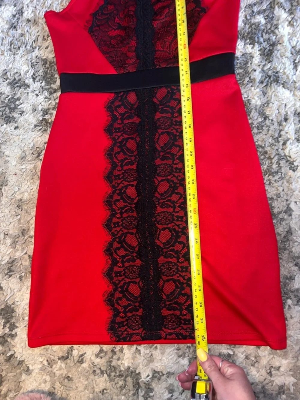 Deb Red Mini Dress with Black Lace Panel - Picture 6 of 6